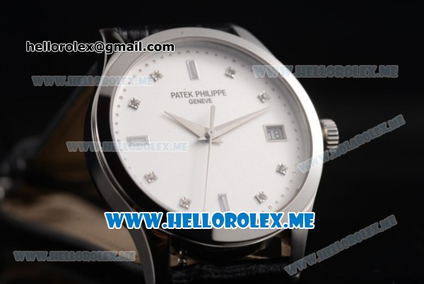 Patek Philippe Calatrava Miyota 9015 Automatic Steel Case with White Dial Black Leather Strap and Diamonds Markers - Click Image to Close